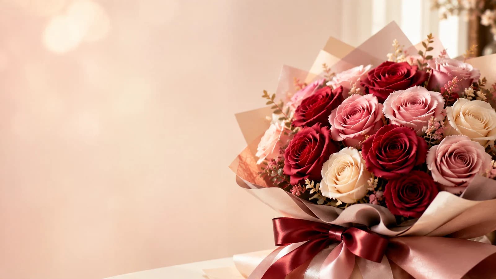 Bó hoa sáp hồng đậm nơ ngọc trai của Quynh Flowers