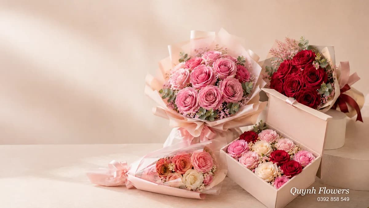 Hai bạn nữ áo dài cầm bó hoa trắng và hướng dương