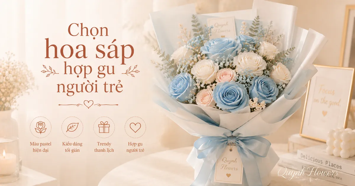 Bó hoa sáp tối giản, tông pastel trẻ trung