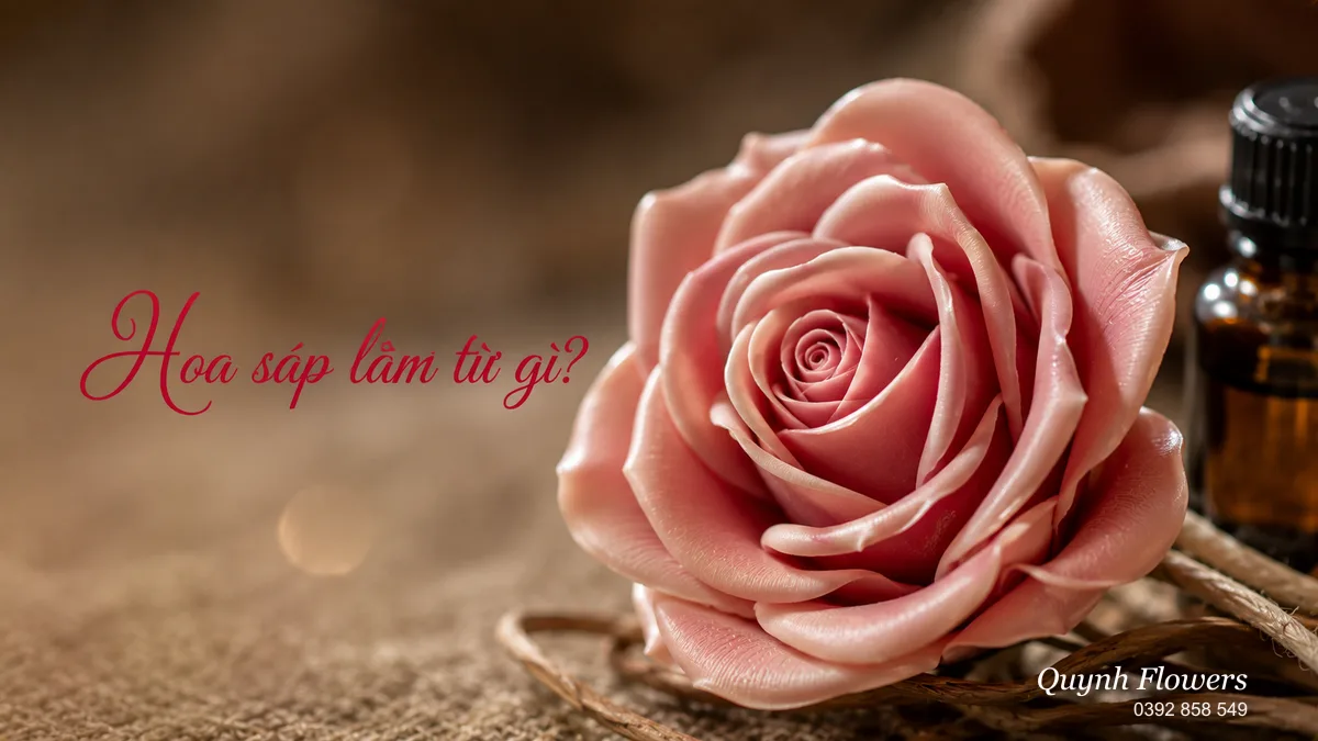 Cận cảnh bông hồng sáp thơm và nguyên liệu làm hoa
