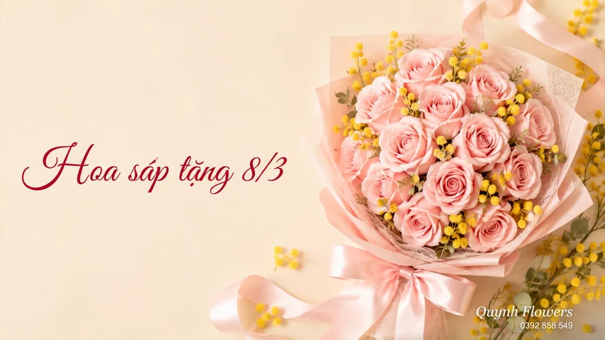 Bó hoa sáp hồng gói giấy tím nơ hồng