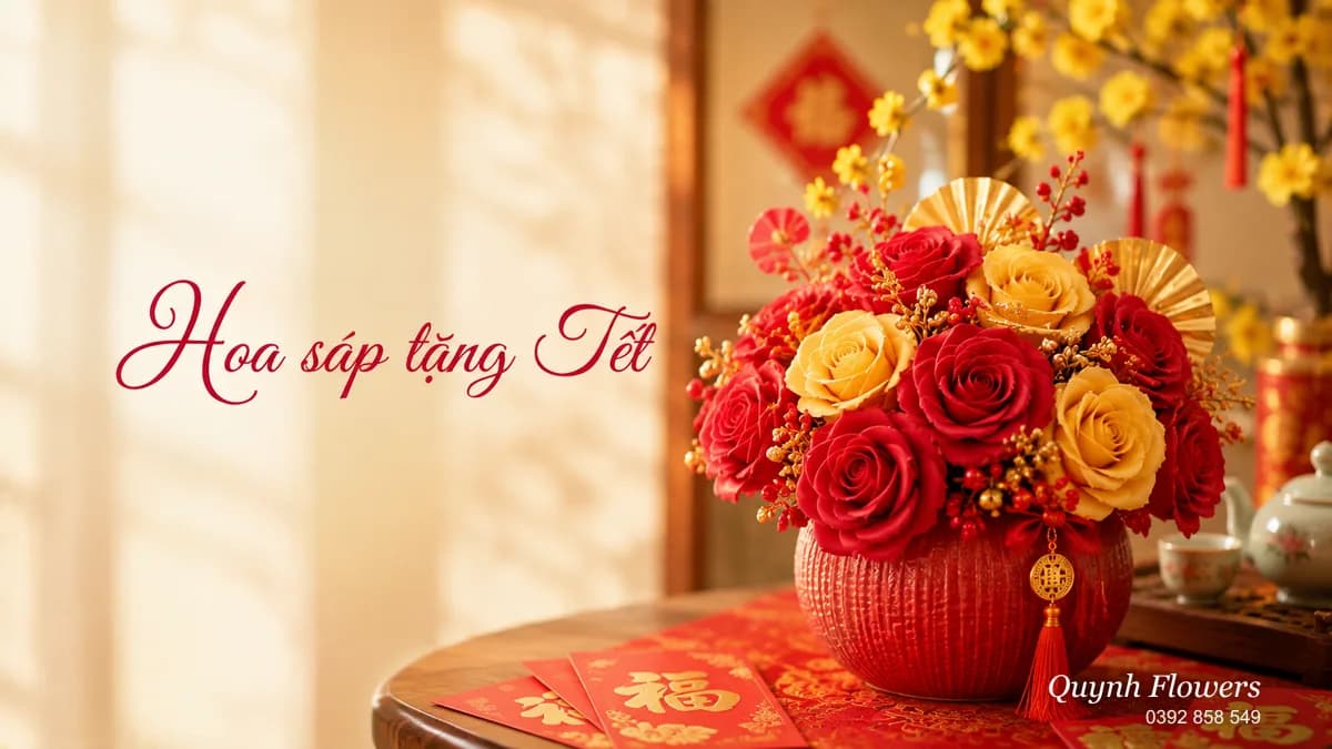 Bình hoa sáp đỏ vàng trang trí ngày Tết