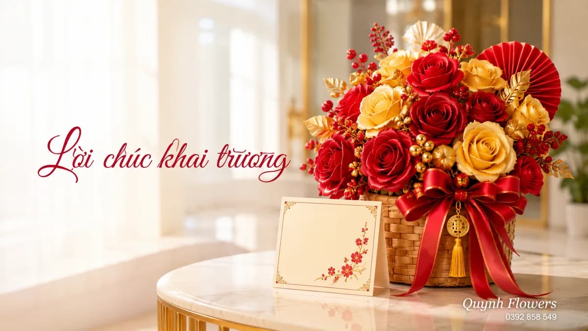 Giỏ hoa sáp đỏ vàng rực rỡ mừng khai trương