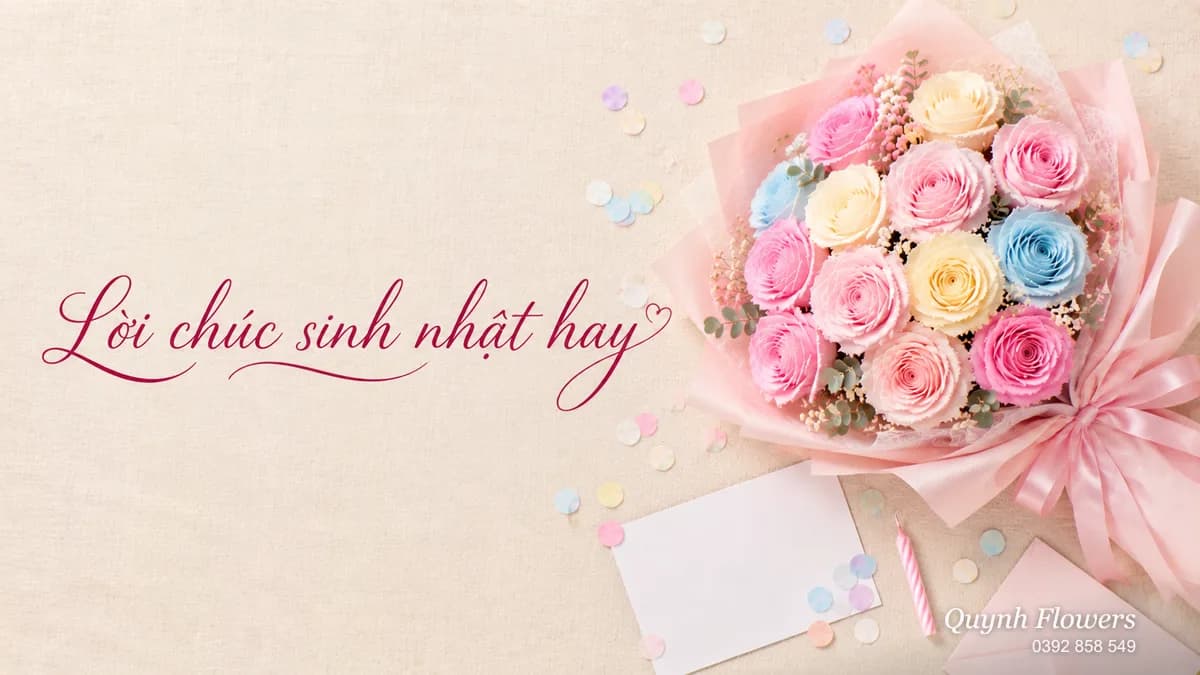 Bó hoa sáp pastel nhiều màu và thiệp sinh nhật