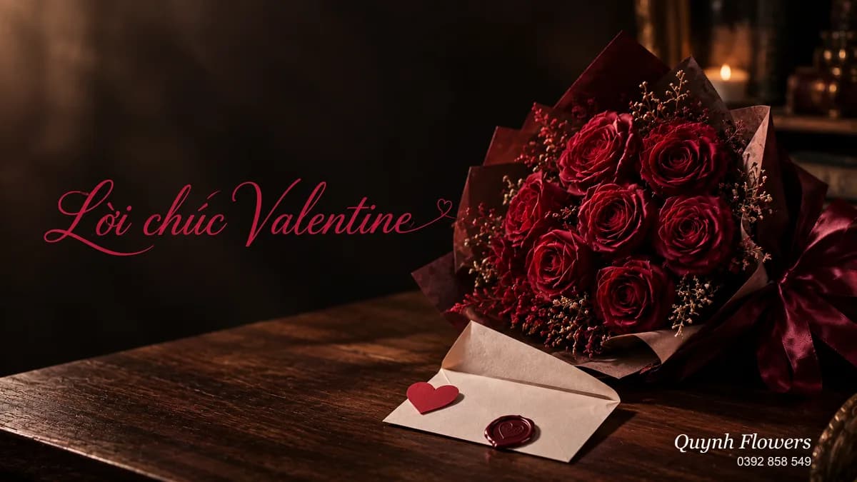 Bó hoa sáp đỏ và lá thư tình Valentine nền tối