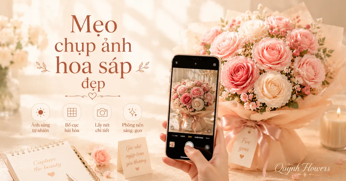 Bó hoa sáp được chụp đẹp bên cửa sổ sáng