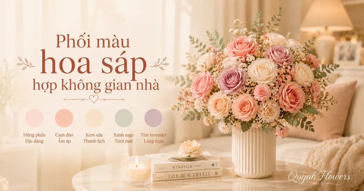 Chậu hoa sáp phối màu hợp góc phòng khách